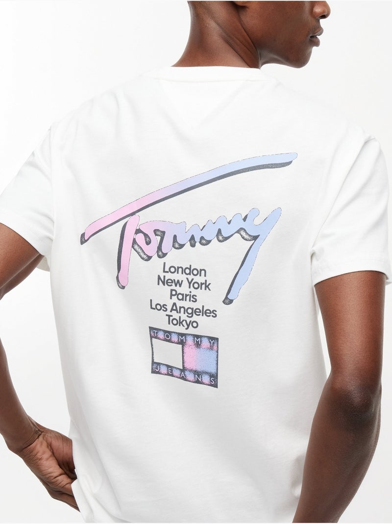 Tee Shirt col rond - Tommy jeans Ecru - Kiabi