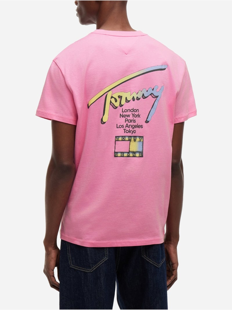 Tee Shirt col rond - Tommy jeans Rose - Kiabi