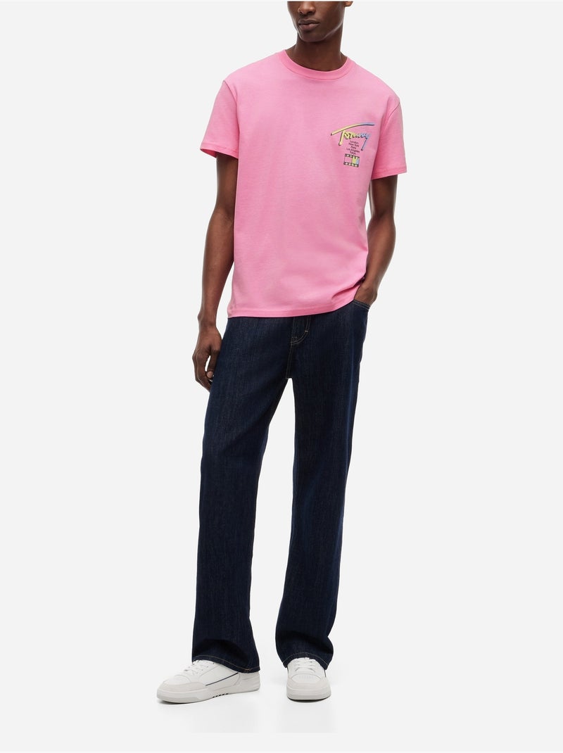 Tee Shirt col rond - Tommy jeans Rose - Kiabi