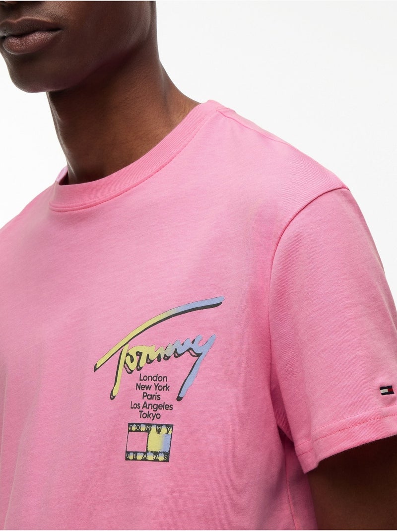 Tee Shirt col rond - Tommy jeans Rose - Kiabi