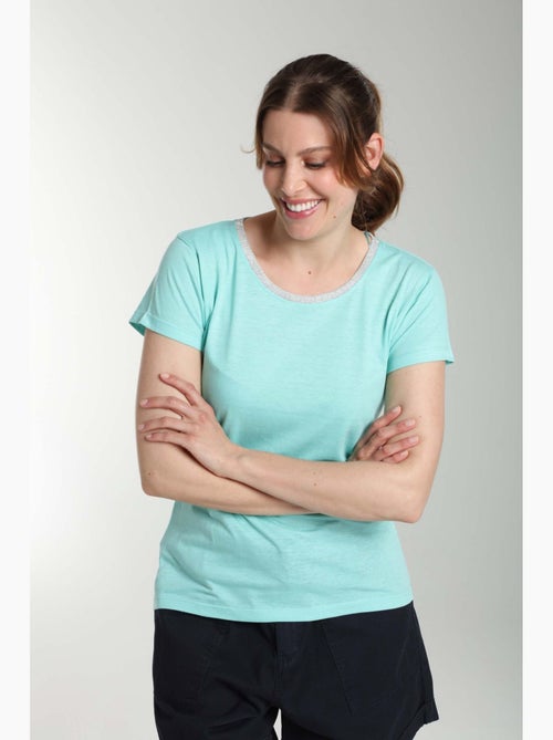 Tee Shirt Col Rond Lurex Manches Courtes Femme Tee Summer Carage() | Gerard Pasquier Avec Col Rond | - Kiabi