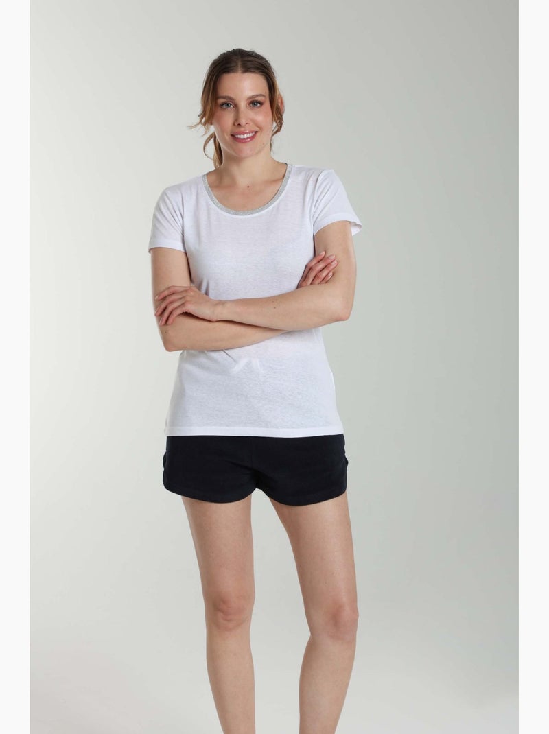 Tee Shirt Col Rond Lurex Manches Courtes Femme Tee Summer  | Gerard Pasquier Avec Col Rond | Gerard Blanc - Kiabi