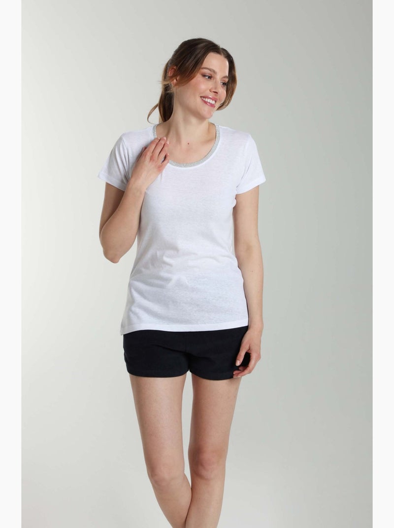 Tee Shirt Col Rond Lurex Manches Courtes Femme Tee Summer  | Gerard Pasquier Avec Col Rond | Gerard Blanc - Kiabi