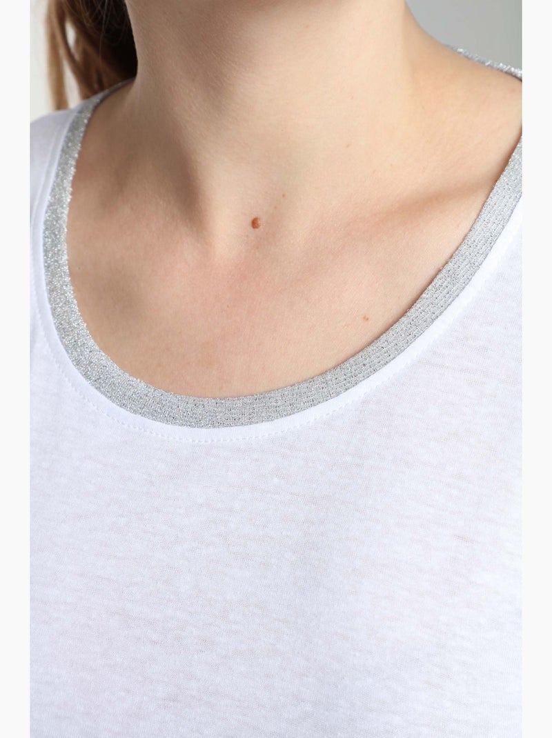 Tee Shirt Col Rond Lurex Manches Courtes Femme Tee Summer  | Gerard Pasquier Avec Col Rond | Gerard Blanc - Kiabi