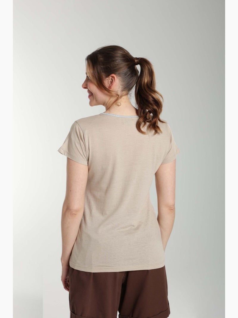 Tee shirt col rond lurex manches courtes femme Tee Summer  | Gerard Pasquier Taupe - Kiabi
