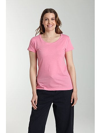 Tee shirt col rond manches courtes femme Marine Bubble Gum(Fuschia) | Gerard Pasquier