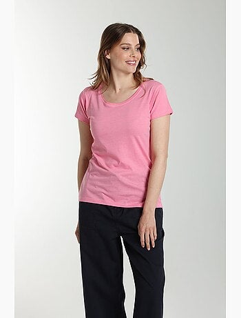 Tee shirt col rond manches courtes femme Marine Bubble Gum(Fuschia) | Gerard Pasquier