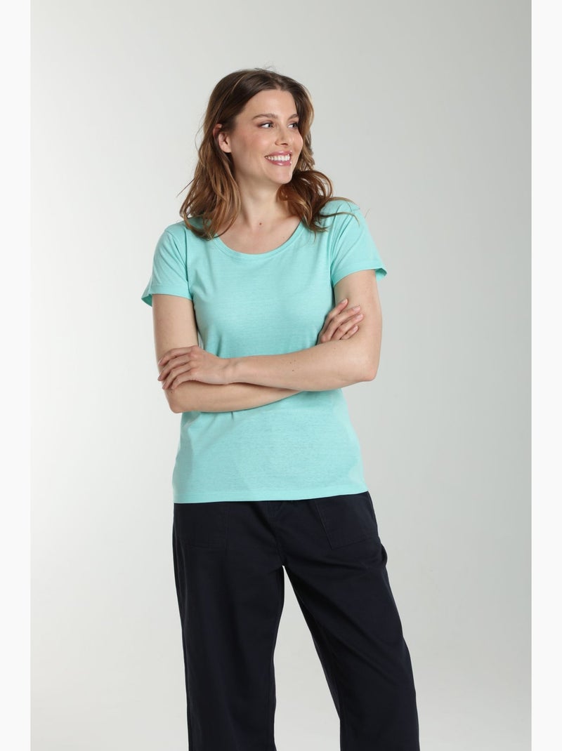 Tee Shirt Col Rond Manches Courtes Femme Marine Cabage() | Gerard Pasquier Avec Col Rond | Gerard Pa Bleu turquoise - Kiabi