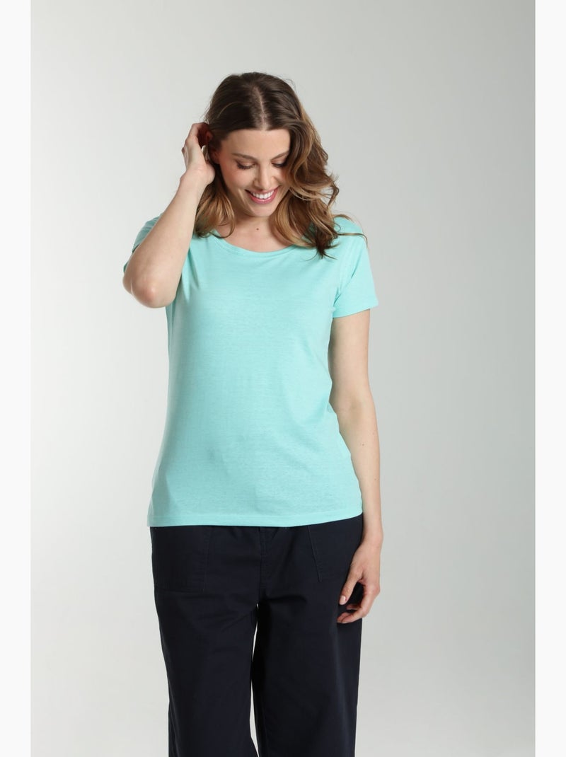 Tee Shirt Col Rond Manches Courtes Femme Marine Cabage() | Gerard Pasquier Avec Col Rond | Gerard Pa Bleu turquoise - Kiabi