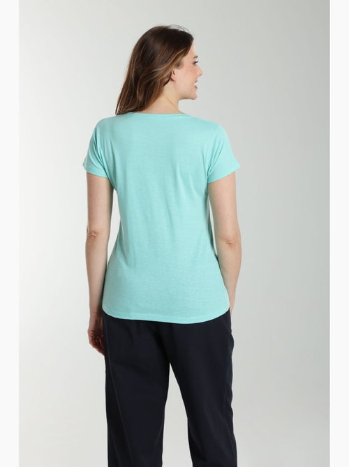 Tee Shirt Col Rond Manches Courtes Femme Marine Cabage() | Gerard Pasquier Avec Col Rond | Gerard Pa - Kiabi