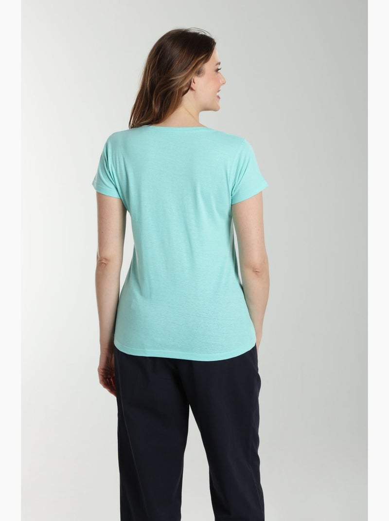 Tee Shirt Col Rond Manches Courtes Femme Marine Cabage() | Gerard Pasquier Avec Col Rond | Gerard Pa Bleu turquoise - Kiabi