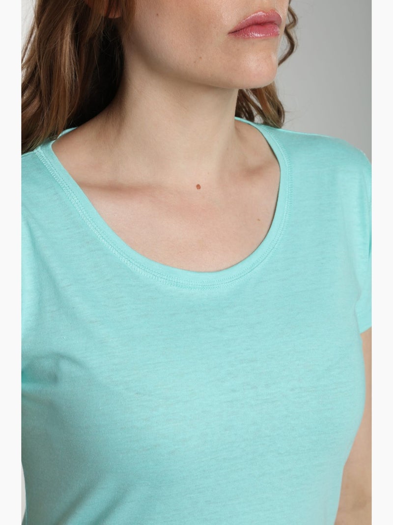 Tee Shirt Col Rond Manches Courtes Femme Marine Cabage() | Gerard Pasquier Avec Col Rond | Gerard Pa Bleu turquoise - Kiabi