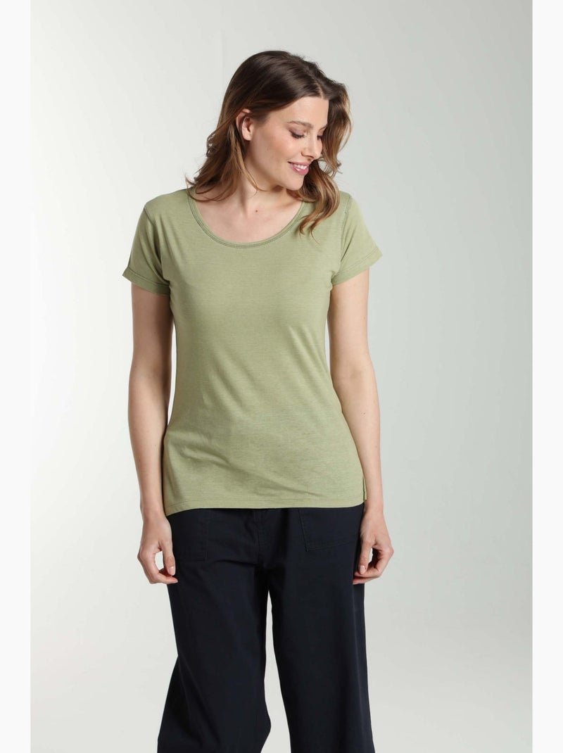 Tee Shirt Col Rond Manches Courtes Femme Marine  Sauge() | Gerard Pasquier Avec Col Rond | Gerard Pa Kaki - Kiabi