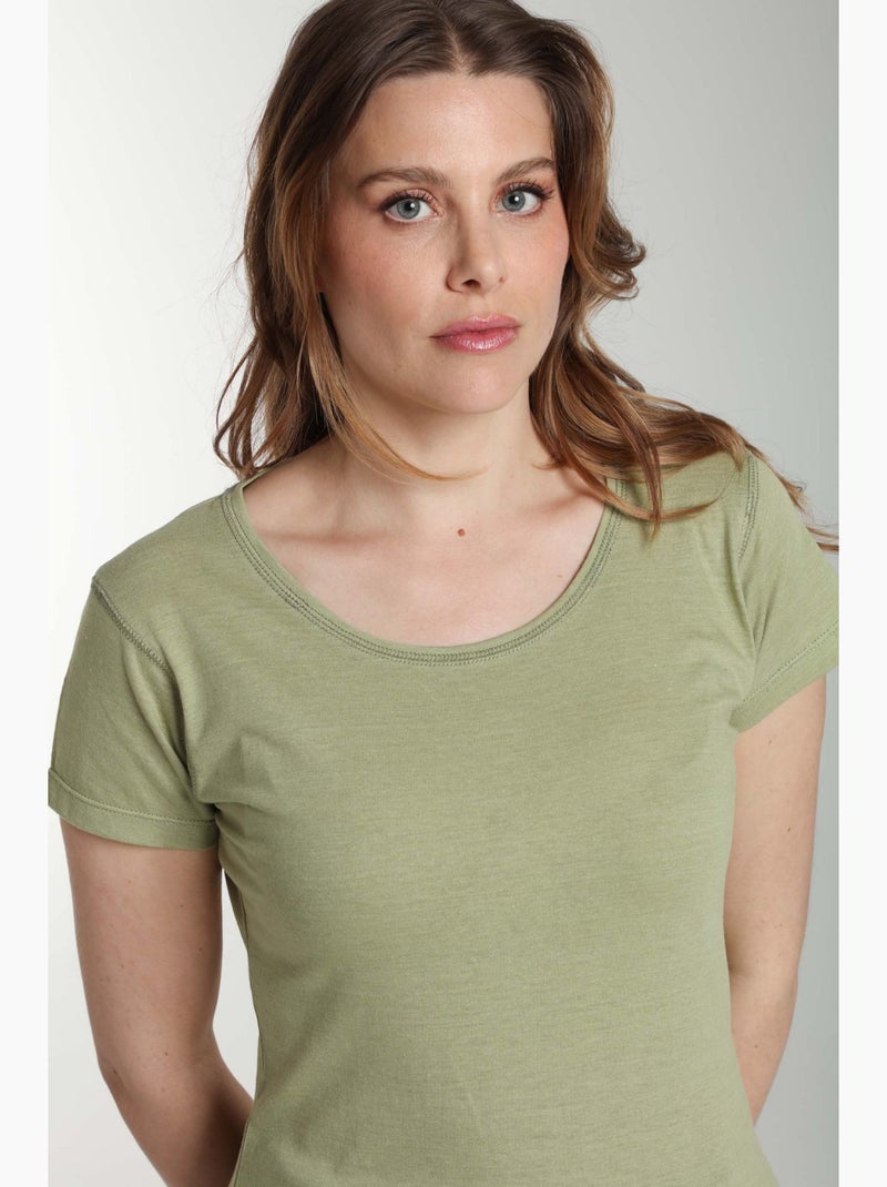 Tee Shirt Col Rond Manches Courtes Femme Marine  Sauge() | Gerard Pasquier Avec Col Rond | Gerard Pa Kaki - Kiabi