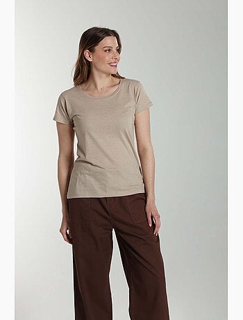 Tee shirt col rond manches courtes femme Marine Taupe Clair | Gerard Pasquier