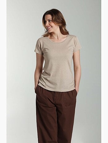 Tee shirt col rond manches courtes femme Marine Taupe Clair | Gerard Pasquier