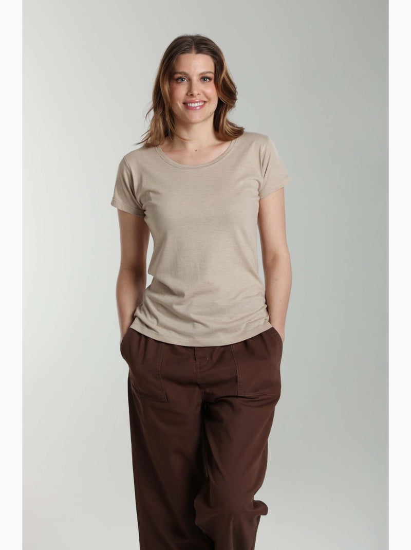 Tee shirt col rond manches courtes femme Marine Taupe Clair | Gerard Pasquier Taupe - Kiabi