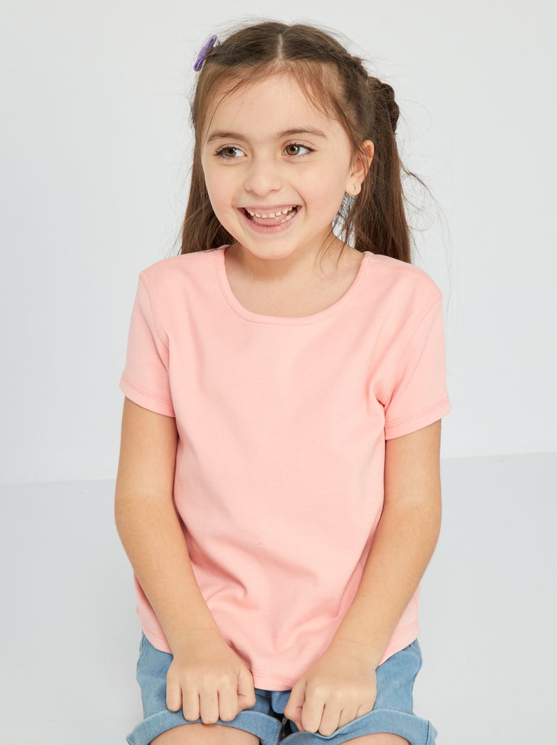 Tee-shirt col rond uni Rose - Kiabi
