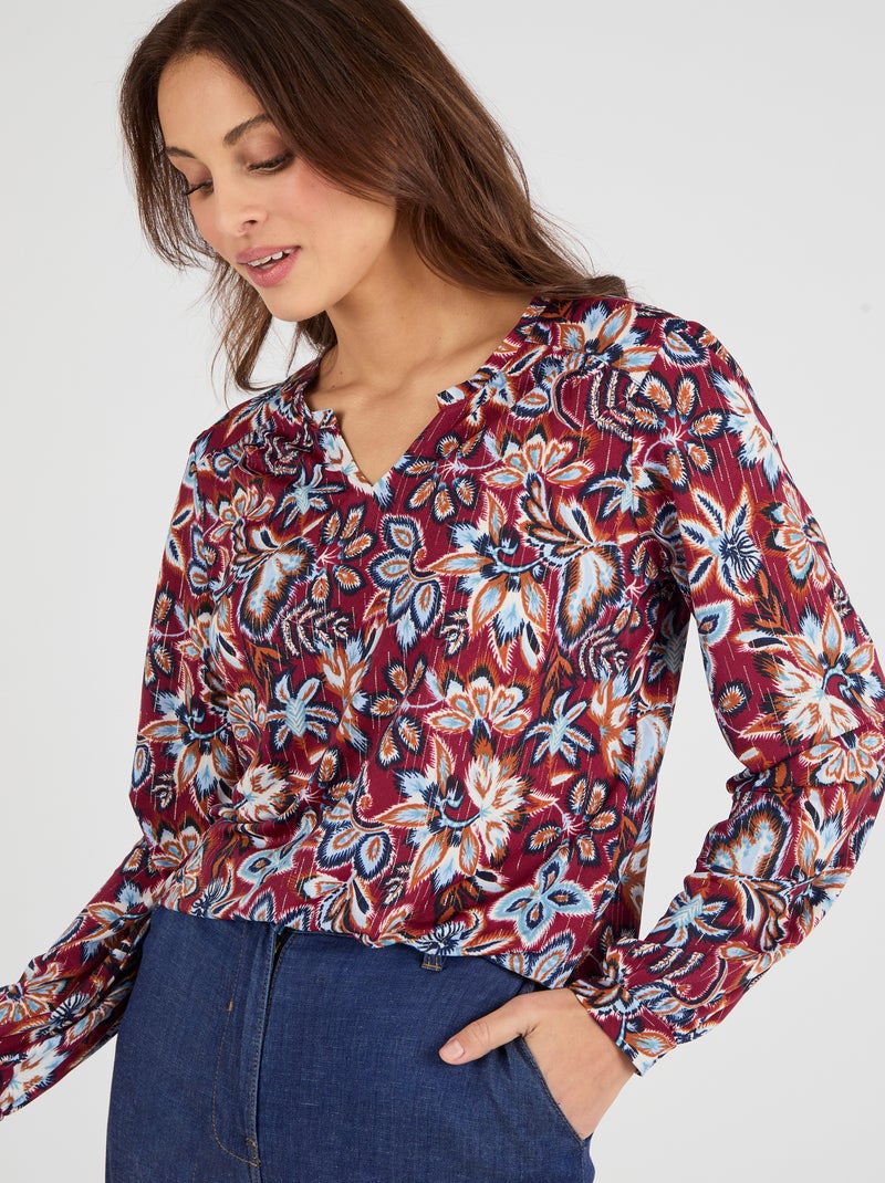 Tee-shirt col tunisien - Damart Bordeaux - Kiabi