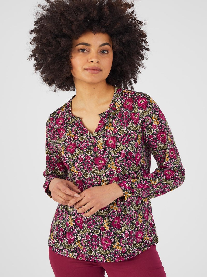 Tee-shirt col tunisien - Damart Violet - Kiabi