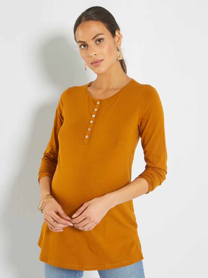Tee-shirt col tunisien Moutarde - Kiabi
