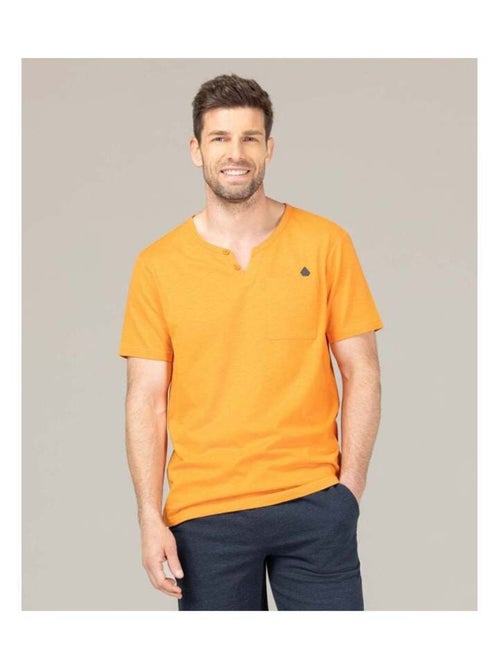 Tee-shirt col tunisien orange clair Homme - Kiabi