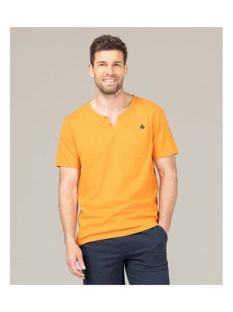 Tee-shirt col tunisien orange clair Homme Orange - Kiabi