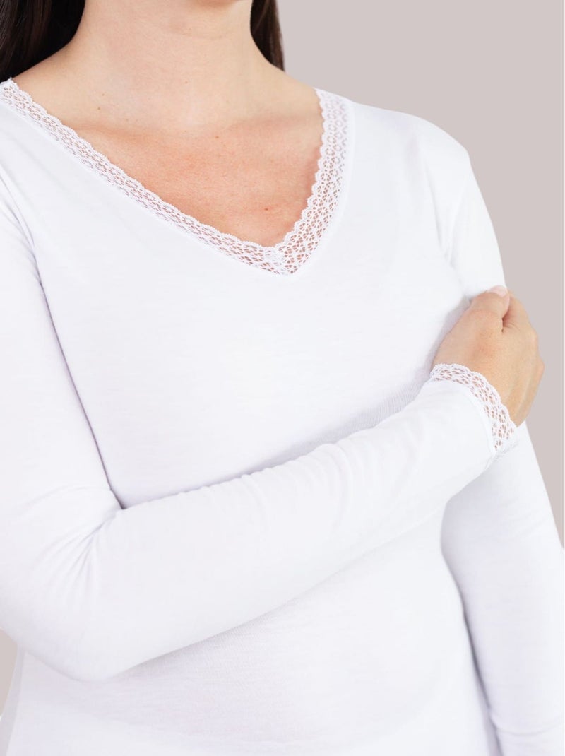 TEE SHIRT COL V CLARA NUIT Blanc Blanc - Kiabi