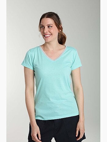Tee Shirt Col V Lurex Manches Courtes Femme Tee Sun Carage() | Gerard Pasquier Avec Col-v | Gerard P