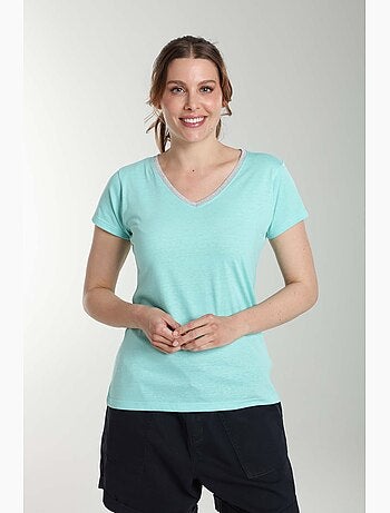 Tee Shirt Col V Lurex Manches Courtes Femme Tee Sun Carage() | Gerard Pasquier Avec Col-v | Gerard P