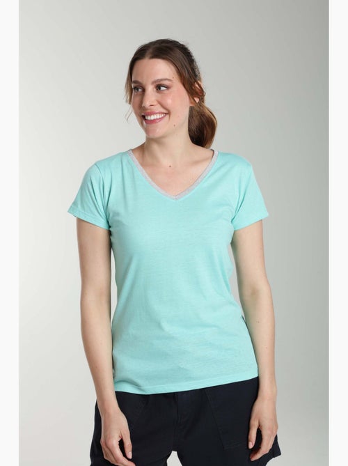 Tee Shirt Col V Lurex Manches Courtes Femme Tee Sun Carage() | Gerard Pasquier Avec Col-v | Gerard P - Kiabi