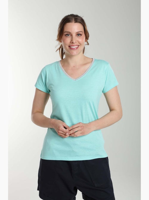 Tee Shirt Col V Lurex Manches Courtes Femme Tee Sun Carage() | Gerard Pasquier Avec Col-v | Gerard P - Kiabi