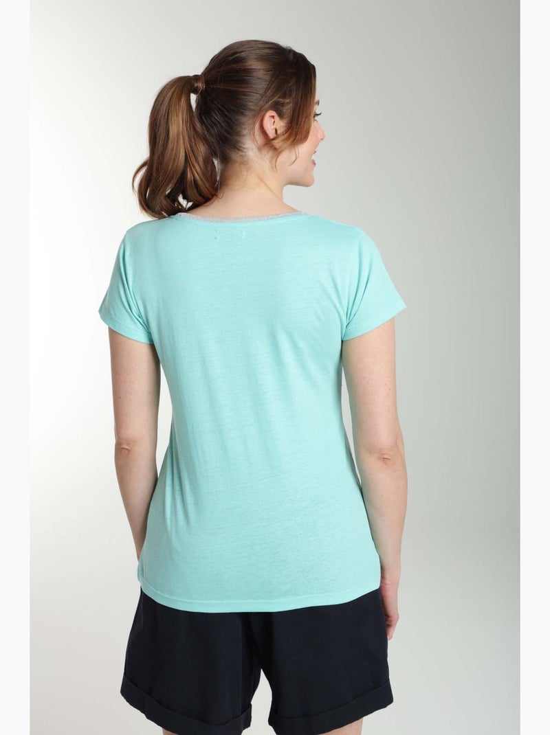 Tee Shirt Col V Lurex Manches Courtes Femme Tee Sun Carage() | Gerard Pasquier Avec Col-v | Gerard P Bleu turquoise - Kiabi