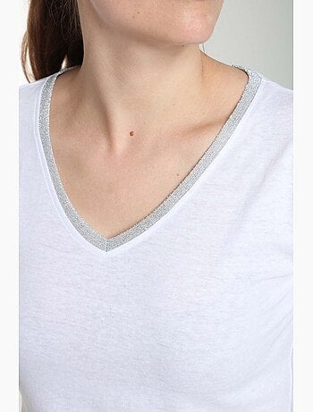 Tee Shirt Col V Lurex Manches Courtes Femme Tee Sun | Gerard Pasquier Avec Col-v | Gerard Pasquier