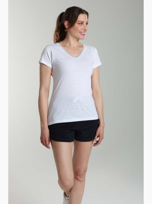 Tee Shirt Col V Lurex Manches Courtes Femme Tee Sun  | Gerard Pasquier Avec Col-v | Gerard Pasquier - Kiabi