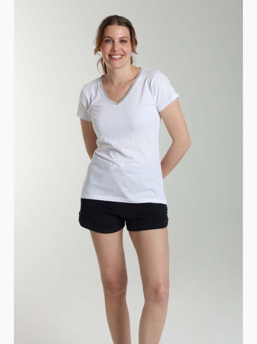 Tee Shirt Col V Lurex Manches Courtes Femme Tee Sun  | Gerard Pasquier Avec Col-v | Gerard Pasquier - Kiabi