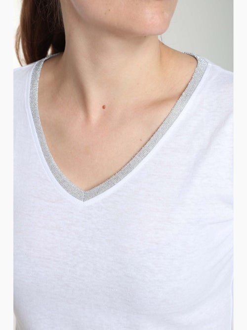 Tee Shirt Col V Lurex Manches Courtes Femme Tee Sun  | Gerard Pasquier Avec Col-v | Gerard Pasquier - Kiabi