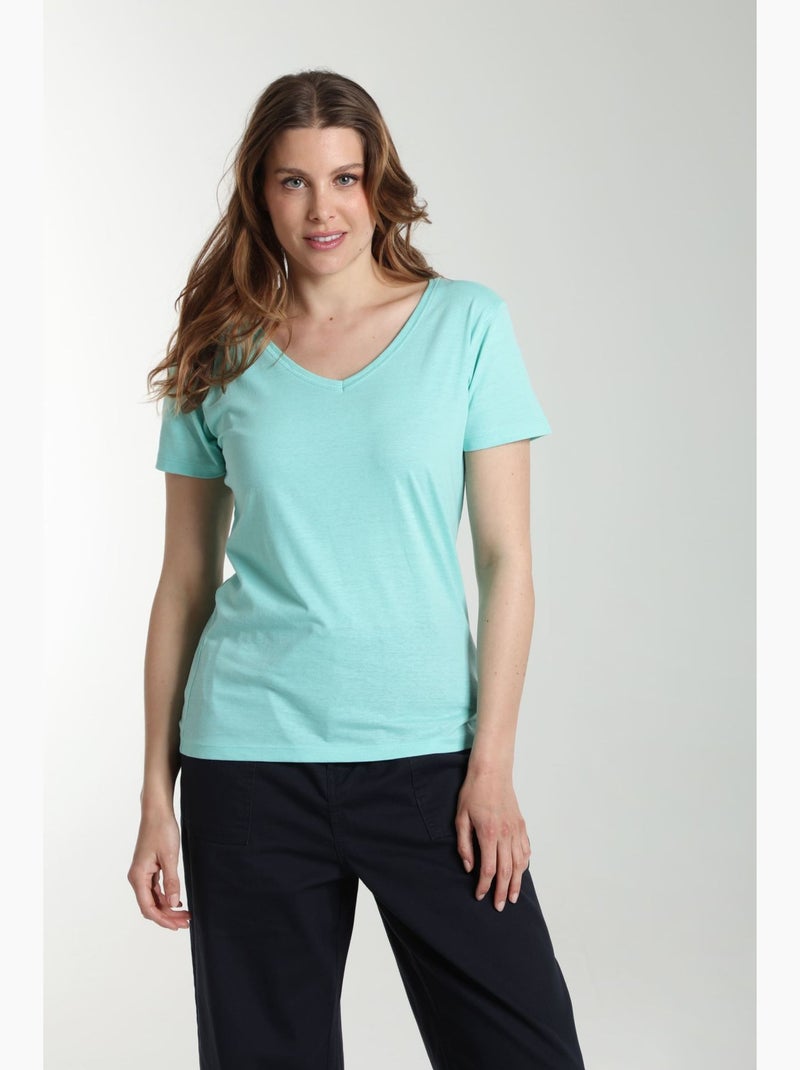 Tee Shirt Col V Manches Courtes Femme Maddy Cabage() | Gerard Pasquier Avec Col-v | Gerard Pasquier Bleu turquoise - Kiabi