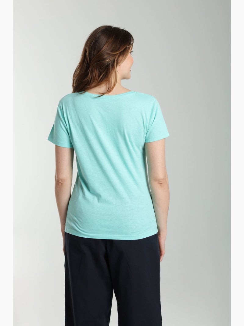 Tee Shirt Col V Manches Courtes Femme Maddy Cabage() | Gerard Pasquier Avec Col-v | Gerard Pasquier Bleu turquoise - Kiabi