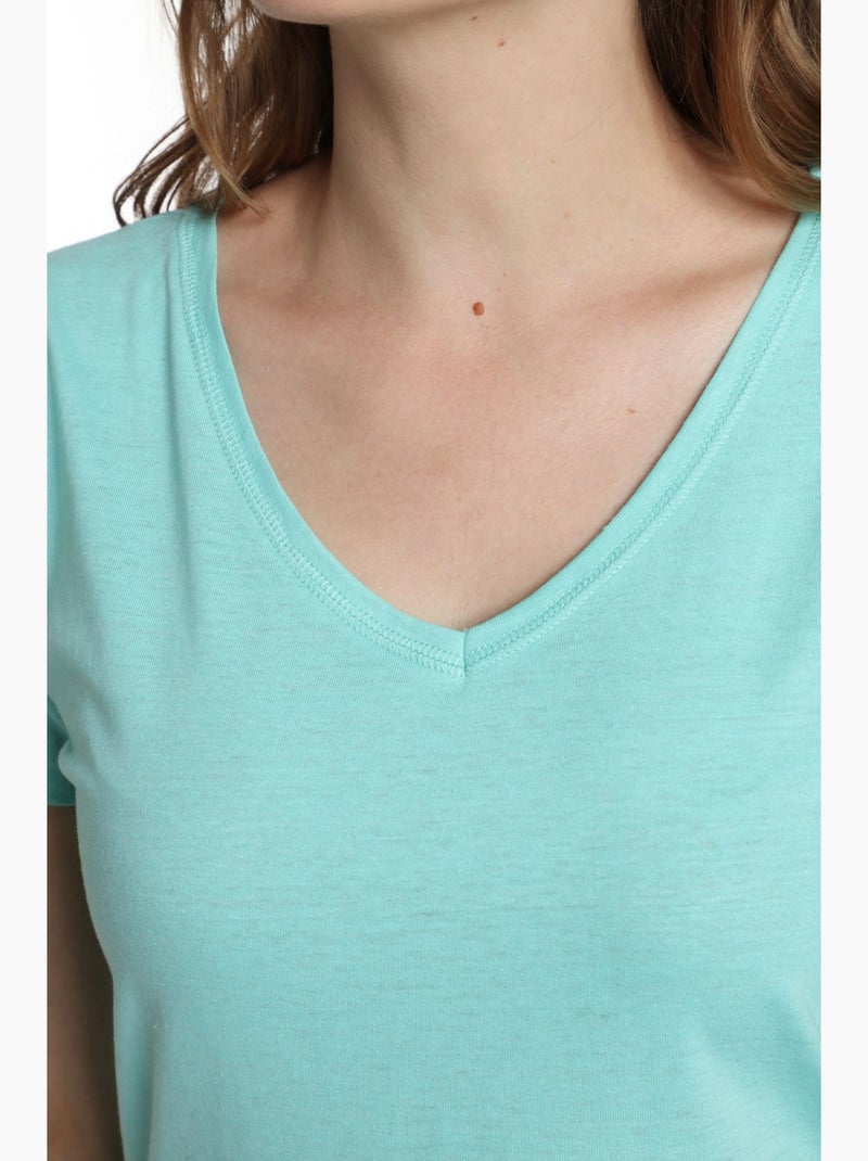 Tee Shirt Col V Manches Courtes Femme Maddy Cabage() | Gerard Pasquier Avec Col-v | Gerard Pasquier Bleu turquoise - Kiabi