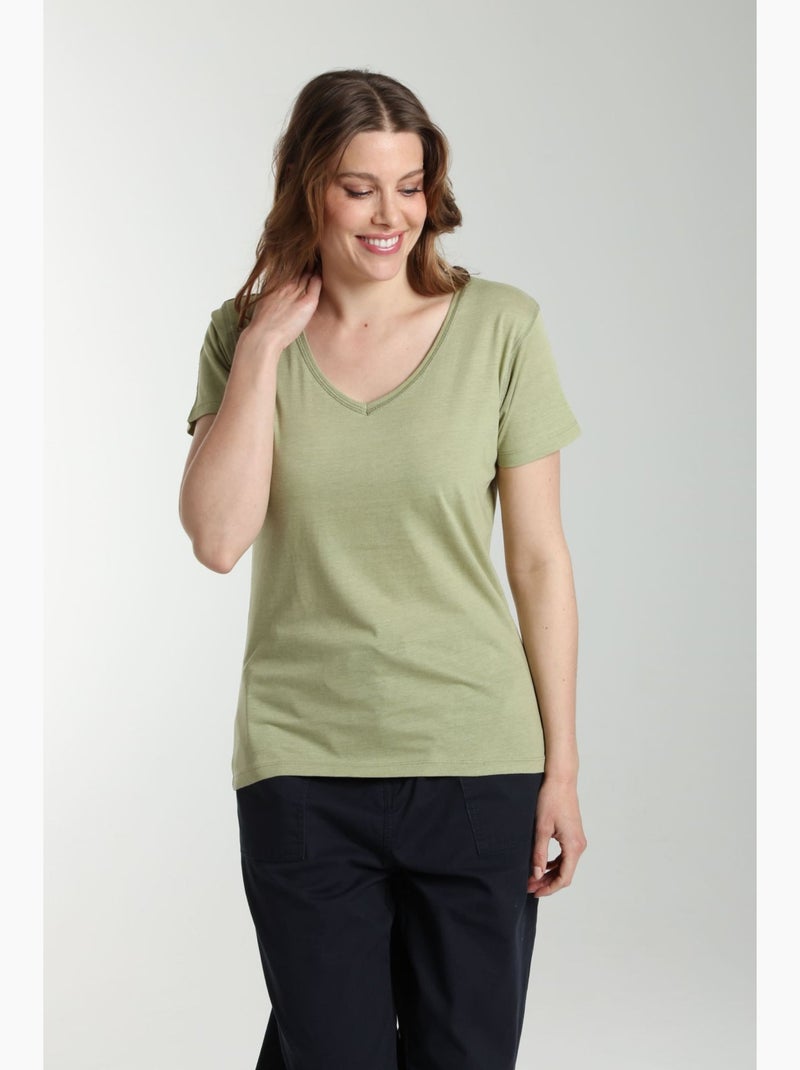 Tee shirt col v manches courtes femme Maddy   | Gerard Pasquier Kaki - Kiabi
