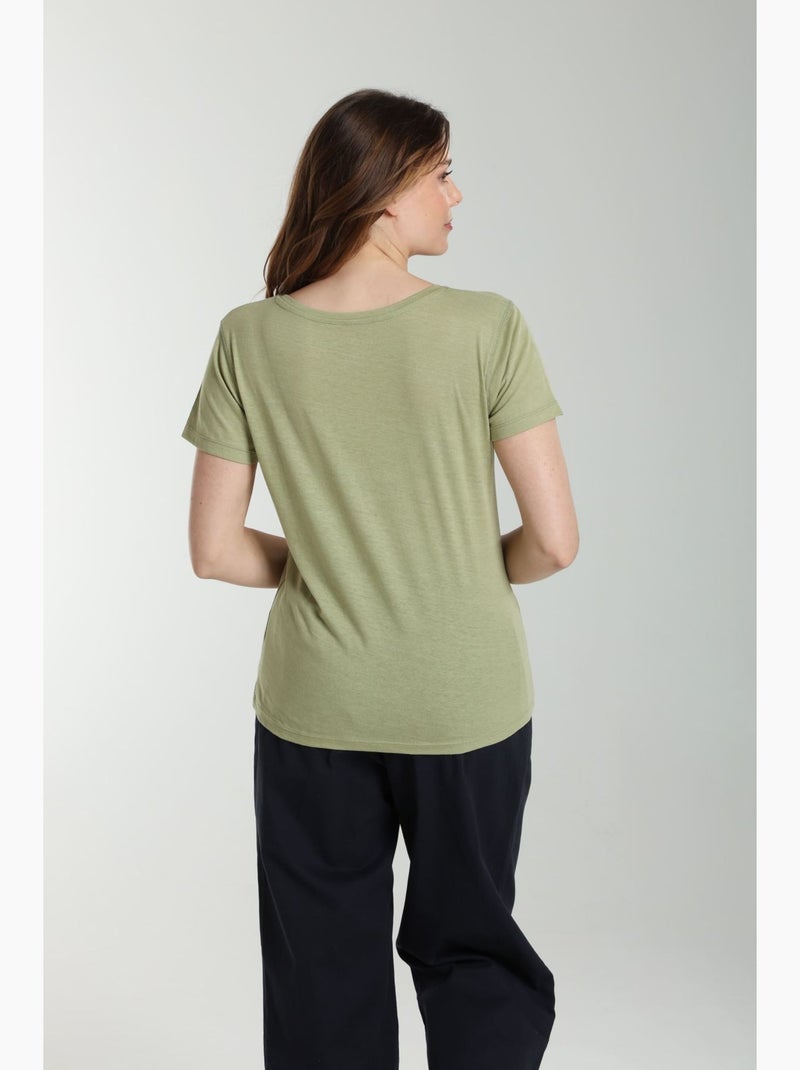 Tee shirt col v manches courtes femme Maddy   | Gerard Pasquier Kaki - Kiabi