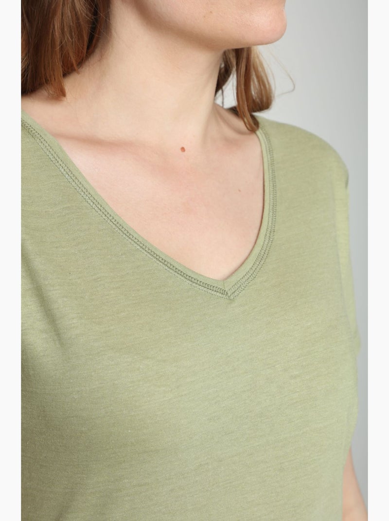 Tee shirt col v manches courtes femme Maddy   | Gerard Pasquier Kaki - Kiabi