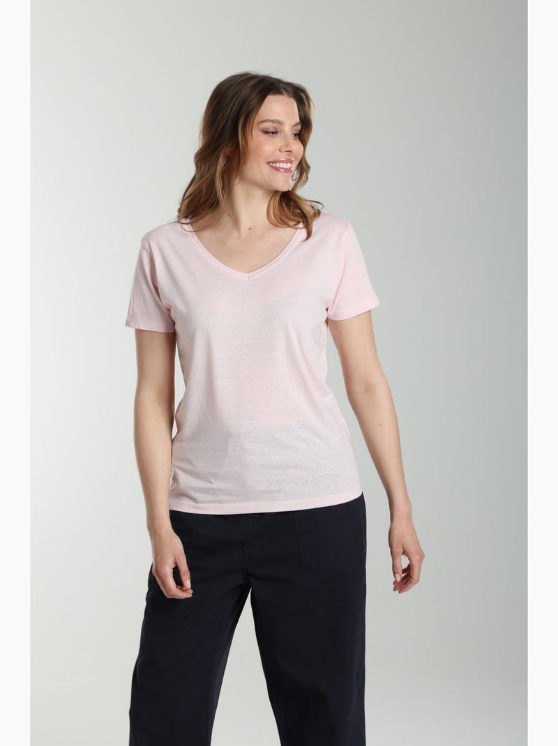 Tee shirt col v manches courtes femme Maddy | Gerard Pasquier Rose - Kiabi