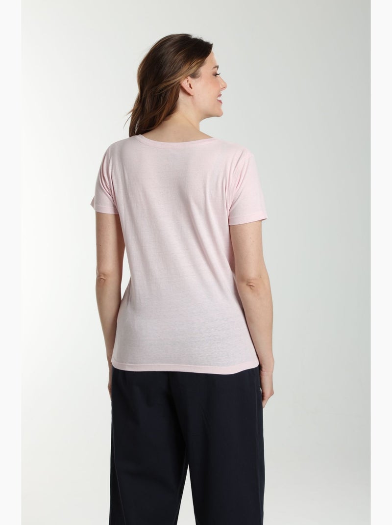 Tee shirt col v manches courtes femme Maddy | Gerard Pasquier Rose - Kiabi