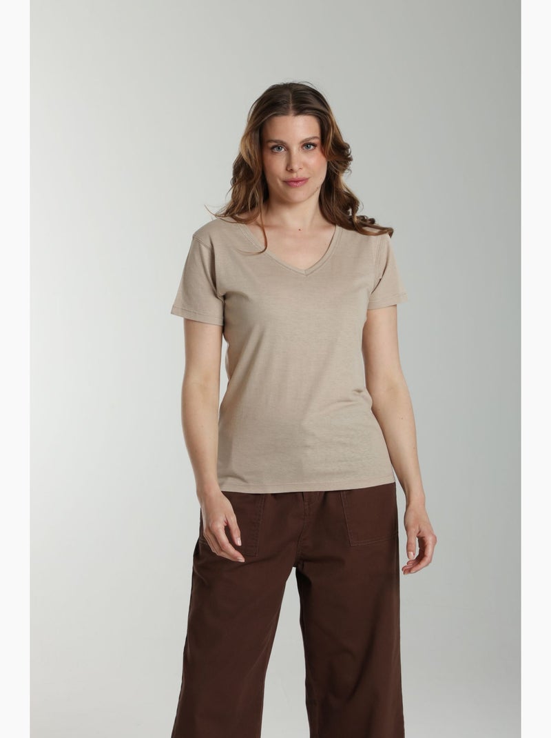 Tee shirt col v manches courtes femme Maddy  | Gerard Pasquier Taupe - Kiabi