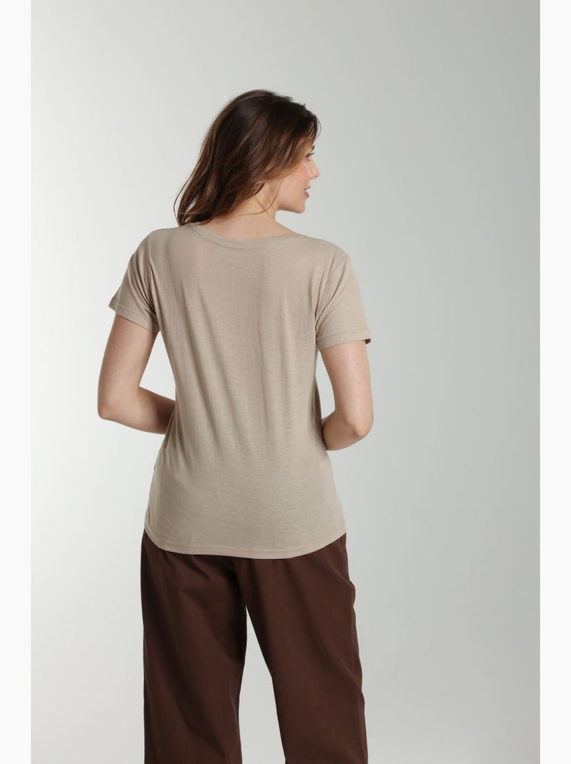 Tee shirt col v manches courtes femme Maddy  | Gerard Pasquier Taupe - Kiabi