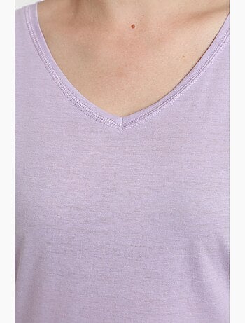 Tee shirt col v manches courtes femme Maddy Orchid Bloom(Violet) | Gerard Pasquier