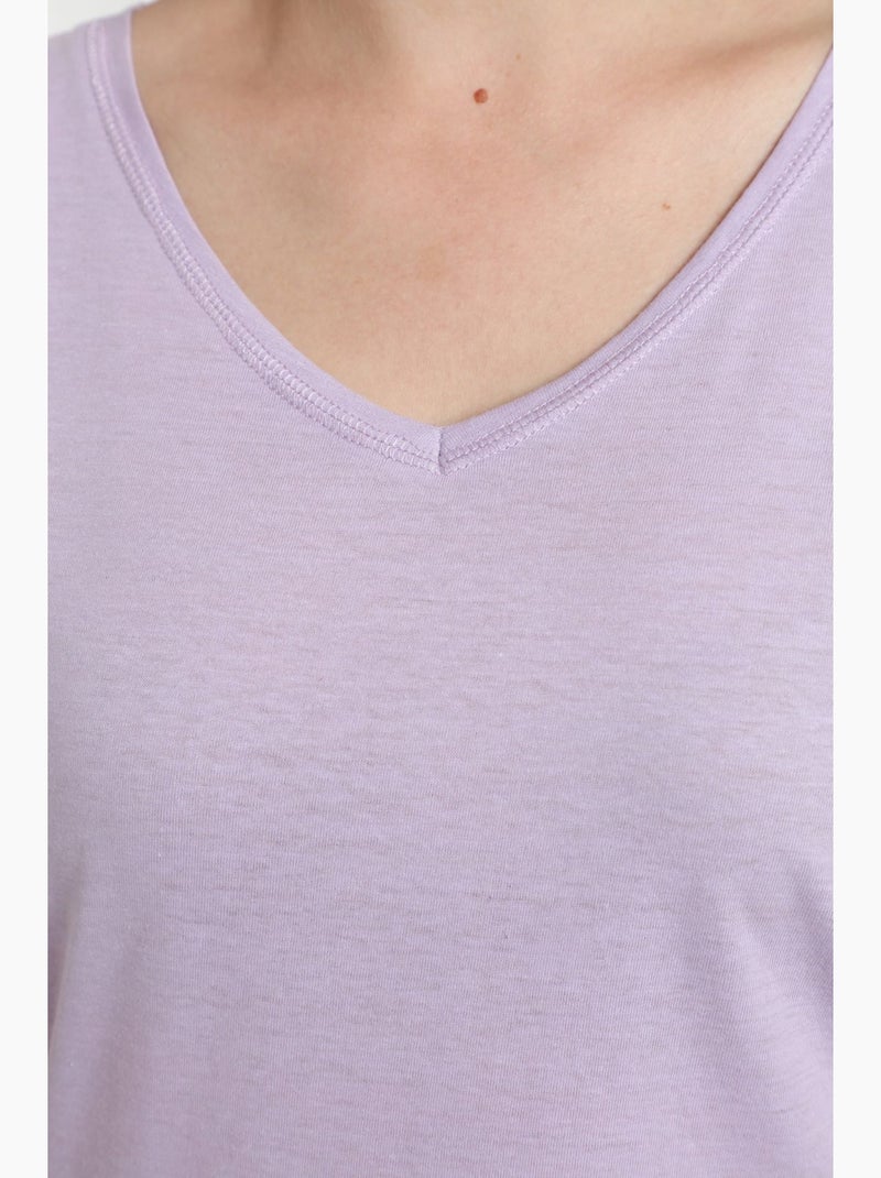 Tee shirt col v manches courtes femme Maddy Orchid Bloom(Violet) | Gerard Pasquier Violet - Kiabi