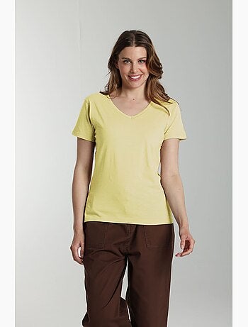 Tee shirt col v manches courtes femme Maddy Popcorn(Jaune) | Gerard Pasquier